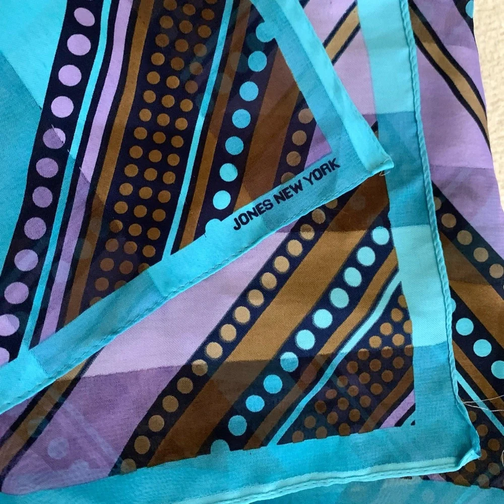 J NY Retro Turquoise Blue and Purple Print Scarf